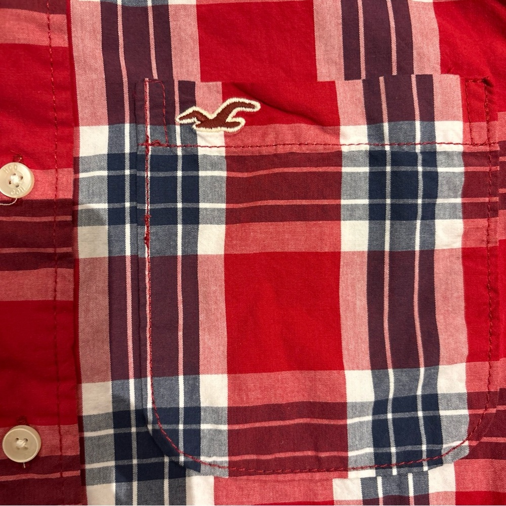 Hollister Red Checkered Plaid Short Sleeve Button Up Shirt Mens Size XL - Picture 5 of 12